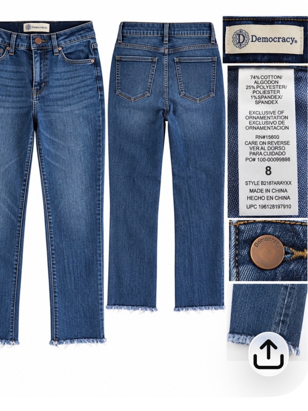 Democracy Women’s Size 8 Straight Leg Crop Jeans Raw Hem
